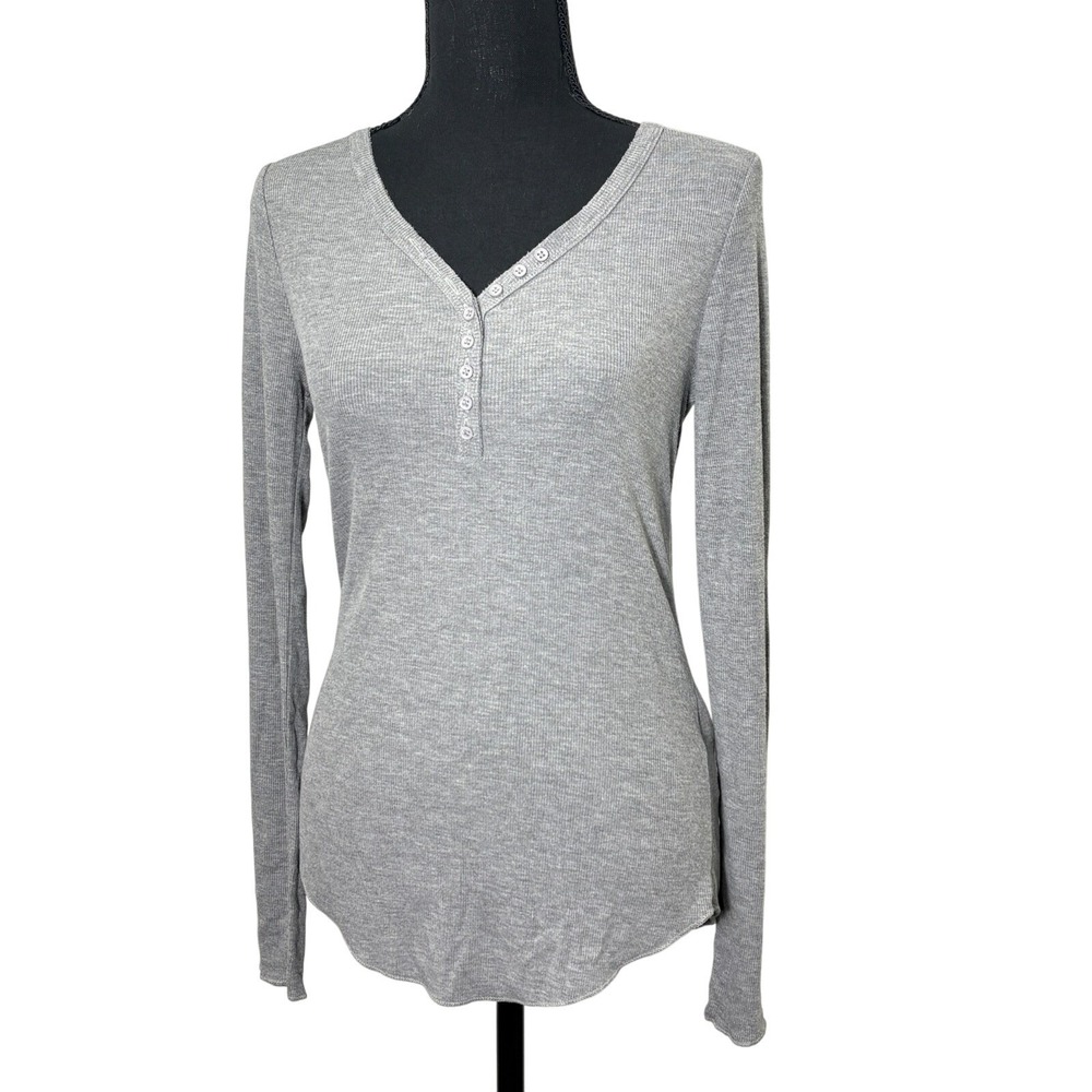 Womens Y2K Ribbed Henley Top Gray Size 8 Bella Swan Fitted Long‎ Elena Gilbert